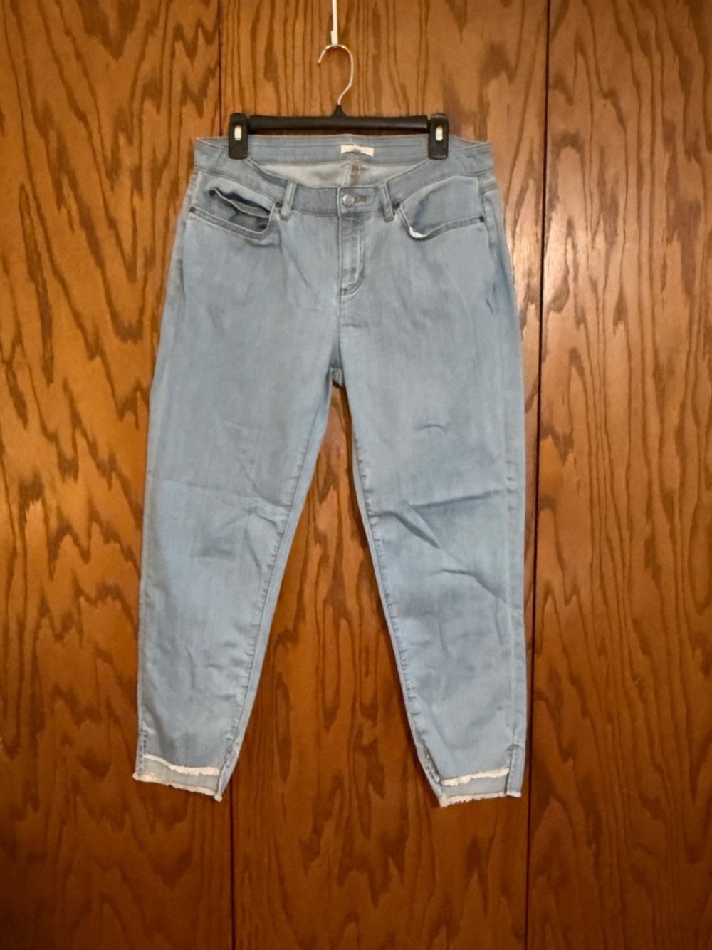 Eileen Fisher Jeans 14P Petite Light Wash Slim Cropped Raw Hem